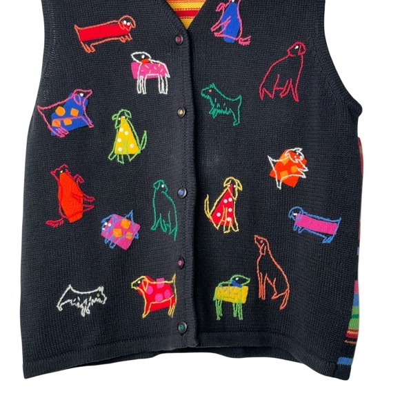 Vintage Susan Bristol Embroidered Sweater Vest with Colorful Dog Patterns - Picture 4 of 9